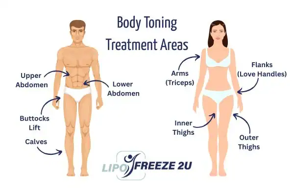 Graphic showing where you can have Body toning Treatment Twickenham on your body